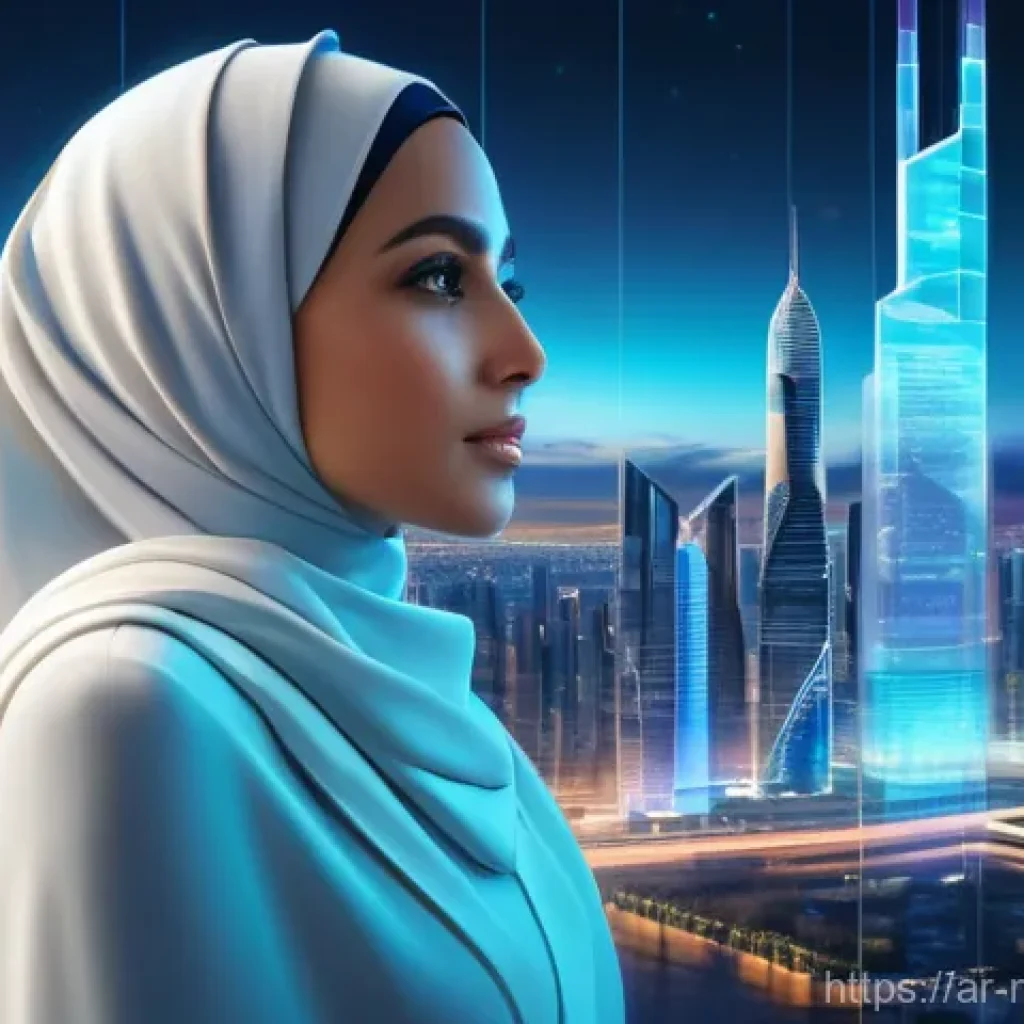 메타버스 부동산 투자 - **Prompt:** A highly detailed, photorealistic image of a sophisticated Arab woman in her late 20s, w...