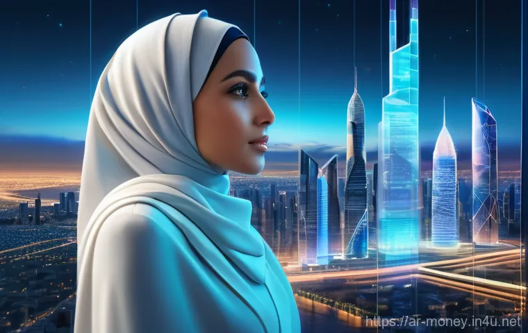 메타버스 부동산 투자 - **Prompt:** A highly detailed, photorealistic image of a sophisticated Arab woman in her late 20s, w...