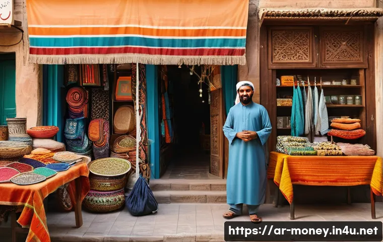 당근마켓 거래 전략 - A cozy local marketplace scene in a Middle Eastern neighborhood, featuring a friendly seller display...