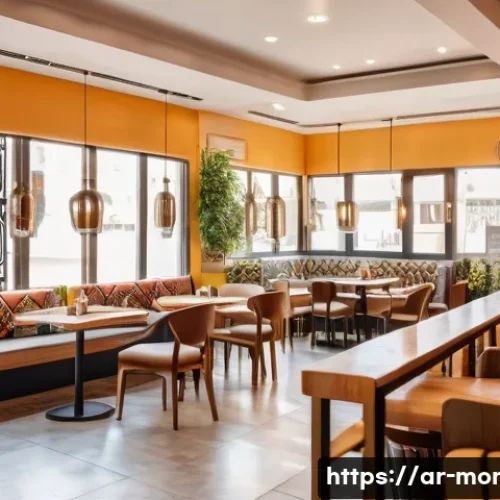 Home 32 카페 창업 비용과 절차 - A cozy Arabic coffee shop interior scene in a bustling urban neighborhood near a university, featuri...